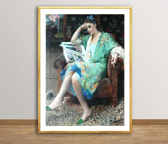A Young Woman in a Green Kimono by Herman Joseph Richir Fine Art Print