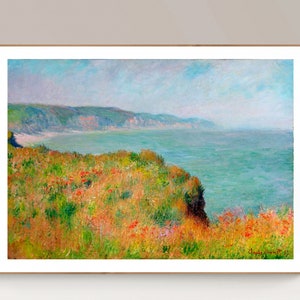 Sur La Falaise a Pourville par Claude Monet Fine Art Print - Art du paysage, peinture de paysage marin, décoration murale