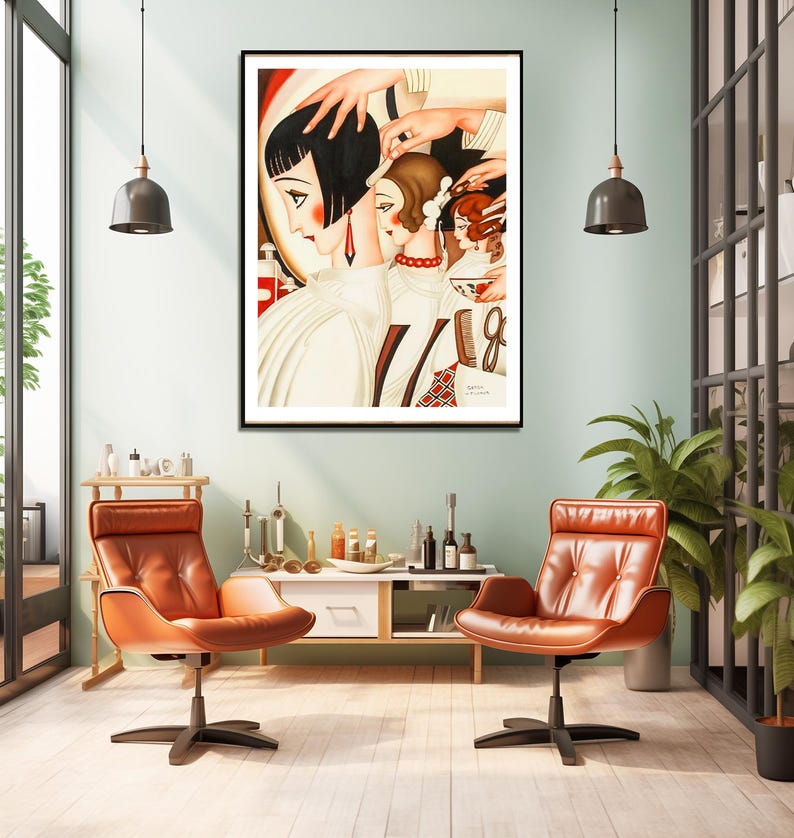 Gerda Wegener Art Deco Print: Women at Hair Salon, Figurative Artwork image 4