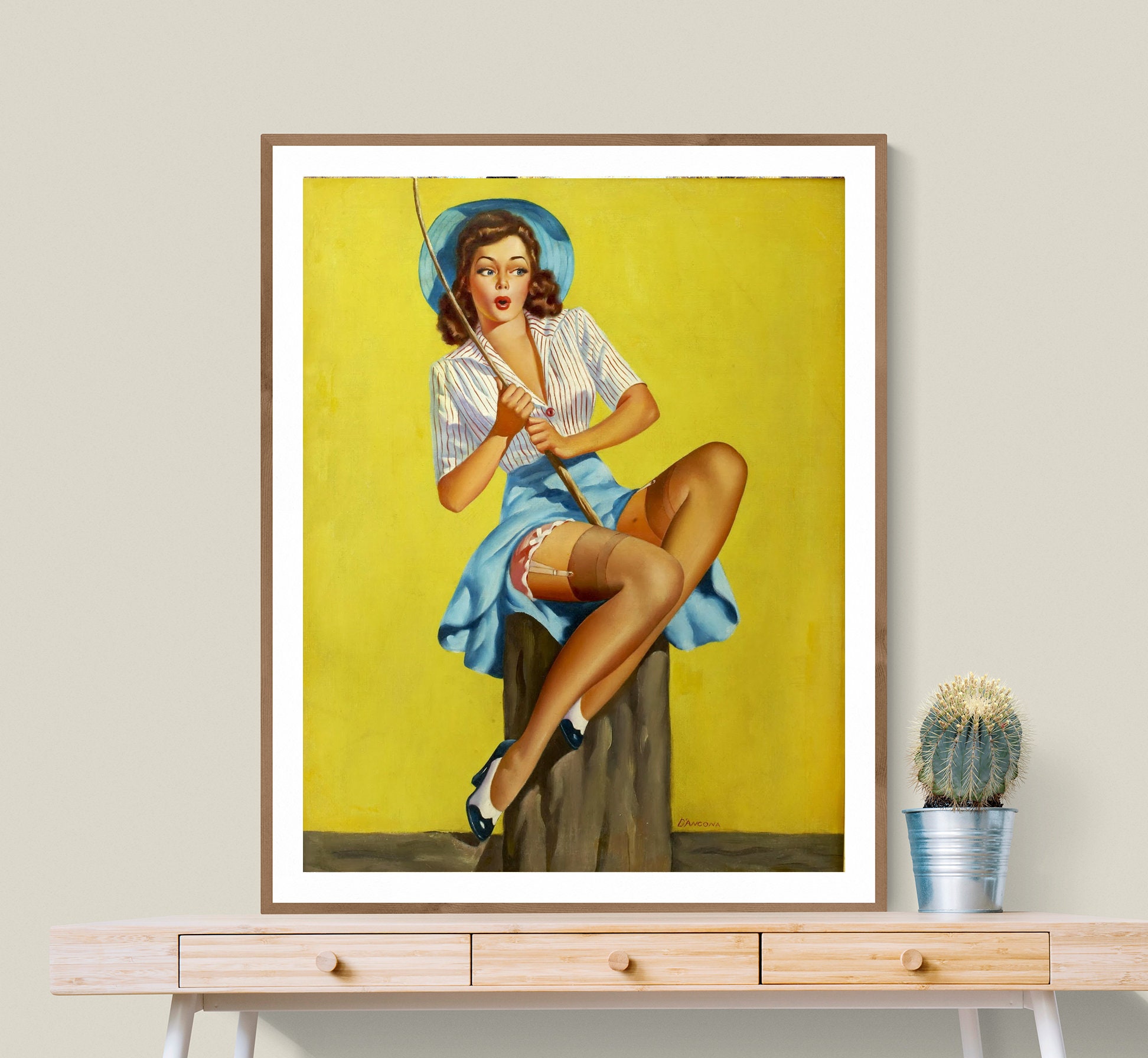 Vintage Fishing Pin Up Girl Poster A3/A4 Print