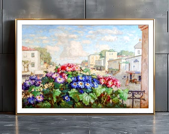 Flowers in a Window by Konstantin Gorbatov Fine Art Poster - Floral Poster, Botanical Print / Gift Idea / Wall Decor