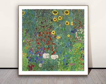 Farm Garden with Sunflowers by Gustav Klimt, Fine Art Poster, Symbolist Print, Art Nouveau Décor,  Abstract Wall Art