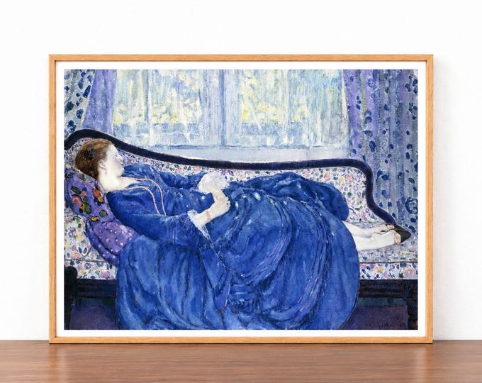 Featured listing image: Girl in Blue by Frederick Carl Frieseke Fİne Art Print