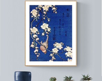 葛飾北斎 - ウソと枝垂れ桜 / 花鳥図 (1834) - 絵画写真ポスター