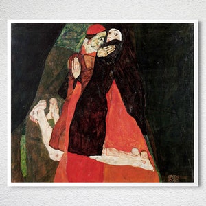 Cardinal and Nun Caress by Egon Schiele, Fine Art Print, Expressionist Poster, German Painting, Abstract Poster, Romantic Wall Art image 2