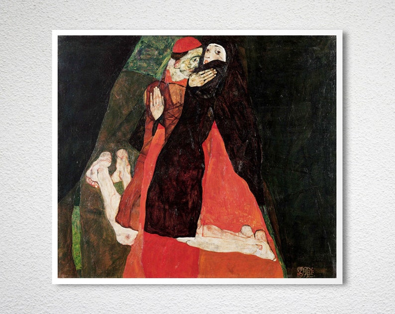 Cardinal and Nun Caress by Egon Schiele, Fine Art Print, Expressionist Poster, German Painting, Abstract Poster, Romantic Wall Art image 2