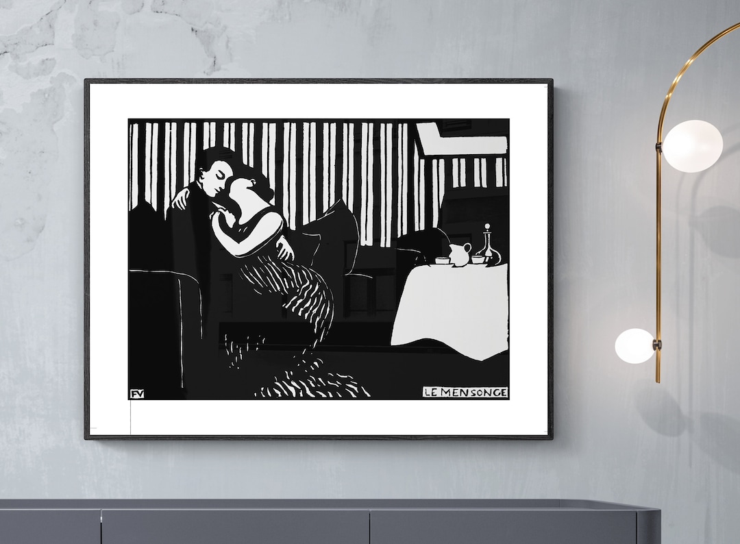フェリックス・ヴァロットン「嘘」アートプリント：白黒の恋人たち