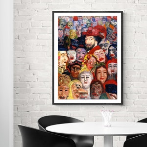 Self Portrait with Masks by James Ensor Fine Art Print Expressionist Art, Symbolist Painting, Colorfuf Decor image 2