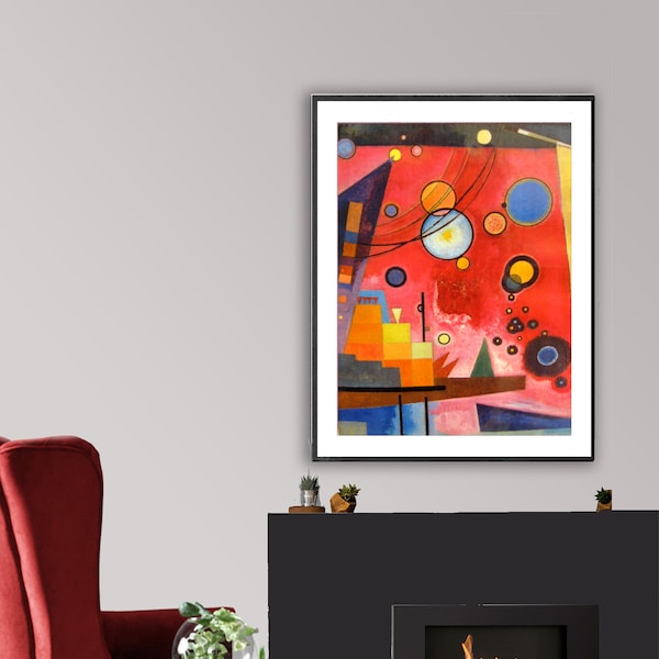 Heavy Red par Wassily Kandinsky Fine Art Print, oeuvre moderne, affiche expressionniste, décoration murale abstraite