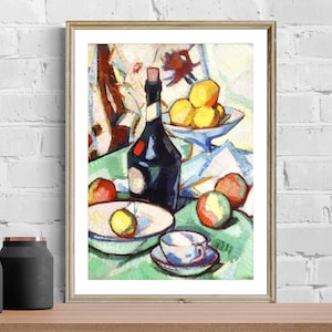 Still Life with Benedictine Bottle and Fruit by Samuel John Peploe Fine Art Print - Poster Paper or Canvas Print / Gift Idea
