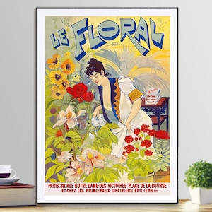 Le Floral Vintage Poster  - Flowers Art Print, Gift for Flower Shop, Floral Wall Art