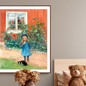 Little Girl, Cat and Sandwich by Carl Larsson Fine Art Print - Poster Paper and Canvas Print / Gift Idea  / Wall Decor