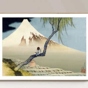 Junge, der den Fuji anschaut von Katsushika Hokusai, Fine Art Print, asiatisches Wanddekor, japanisches Kunstwerk, Ukiyo-e Poster, Mount Fuji Gemälde