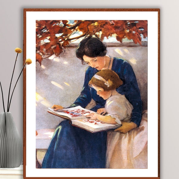 Mother Helps with ABC's by Jessie Willcox Smith Fine Art Print - Poster Paper or Canvas Print / Gift Idea / Wall Decor
