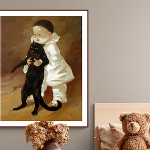 Pierrot et Le Chat Vintage Poster di Theophile Steinlen Fine Art Print - Poster su carta o stampa su tela / Idea regalo / Decorazione da parete