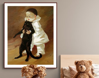 Pierrot et  Le Chat Vintage Poster by Theophile Steinlen Fine Art Print - Poster Paper or Canvas Print / Gift Idea / Wall Decor