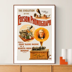 Vintage Edison Phonograph Advertisement Art Print - Reproduction of a Vintage Artwork, Decorative Purposes Wall Decor