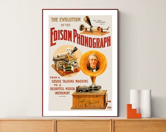 Vintage Edison Phonograph Advertisement Art Print - Reproduction of a Vintage Artwork, Decorative Purposes Wall Decor