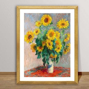 クロード・モネのひまわりの花束、ファインアートプリント、印象派ポスター、植物壁画、静物画ポスター、花のアートワーク
