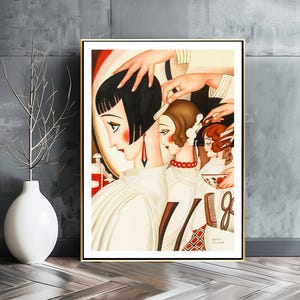 Gerda Wegener Art Deco Print: Women at Hair Salon, Figurative Artwork image 2