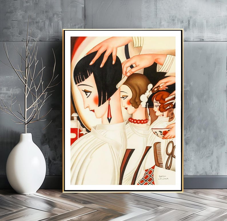 Gerda Wegener Art Deco Print: Women at Hair Salon, Figurative Artwork image 2