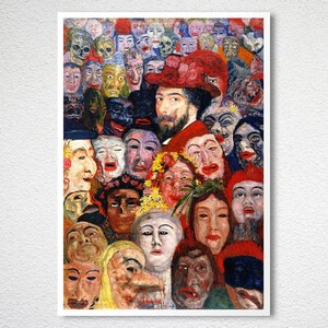 Self Portrait with Masks by James Ensor Fine Art Print Expressionist Art, Symbolist Painting, Colorfuf Decor image 3