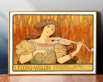 Violin Lesson by Paul Berthon Vintage Art Nouveau Poster Print