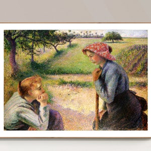 Two Young Peasant Women by Camille Pissarro - Poster Paper or Canvas Print / Gift Idea / Christmas Gift