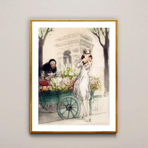 Fleurs de Paris door Louis Icart Fine Art Print - Poster Papier of Canvas Print / Cadeau Idee / Wall Decor