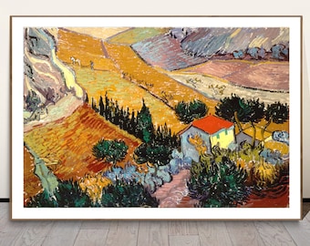 Landscape with House and Ploughman by Vincent Van Gogh Fine Art Print - Landscape Art, Gift Ideas, Wall Decor