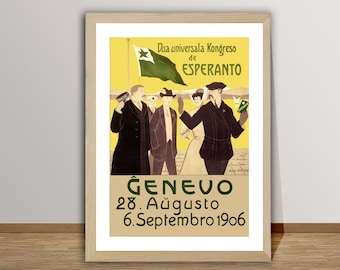 Dua Universale Kongreso de Esperanto, Genevo, 1906 Vintage Poster, Retro Wall Art, Figurative Painting, Advertisement Print, Café Wall Décor