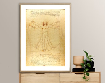 Impressão artística do Homem Vitruviano: pôster de Leonardo Da Vinci, decoração de parede em tela