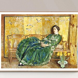 Das grüne Kleid von Childe Hassam Fine Art Print - Figurative Kunst, Entspannte Frau / Geschenkidee / Wandkunst