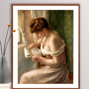 Donna che legge di Pierre Auguste Renoir Fine Art Print - Carta per poster o stampa su tela / Idea regalo / Decorazione da parete