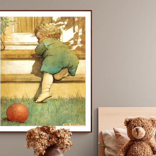 Then the Toddling Baby Boy (The Second Age) by Jessie Willcox Smith Fine Art Print - Poster Paper or Canvas Print / Gift Idea