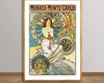 Alphonse Mucha Monaco Art Nouveau Print: Vintage Travel Poster