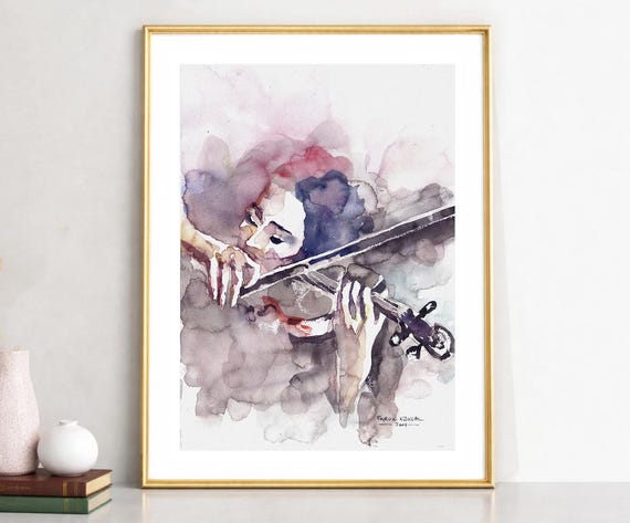 ヴァイオリンの前奏曲の水彩画：音楽アートプリント - Etsy 日本