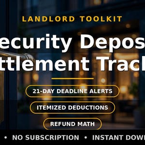 Security Deposit Settlement Tracker — Landlord Excel Spreadsheet: 21-Day Deadline Alerts & Refund Math