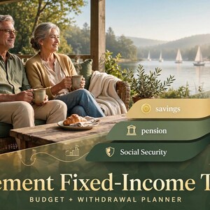 Kit de herramientas para la planificación presupuestaria de ingresos fijos en la jubilación: secuencia de retiros, planificador de flujo de efectivo y fondo de emergencia (Excel + aplicación Visualizer + guía en PDF)