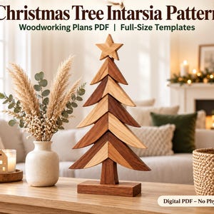 Christmas Tree Intarsia Pattern PDF, Scroll Saw Woodworking Plan, 24 Inch Freestanding Wood Tree with Base, Digital Download