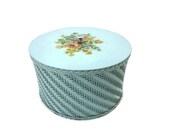 ON SALE - Vintage Round Wicker Sewing Basket Robins Egg Blue