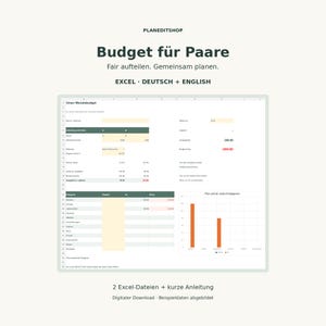 Budgetplanerare för par (Excel) – hushållsbudget med rättvis kostnadsdelning, tyska och engelska