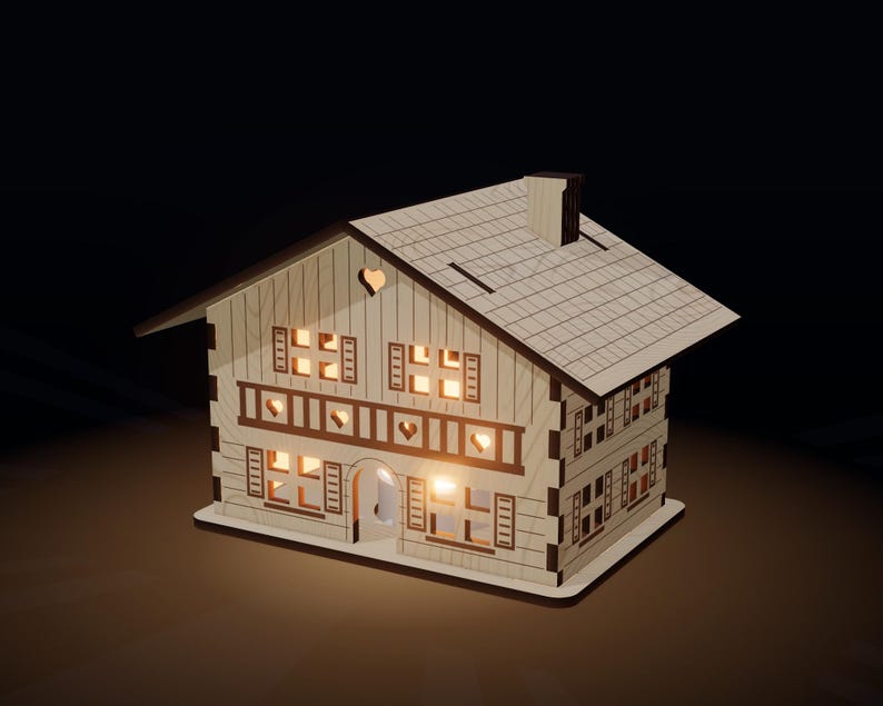 Kerstdorp Alpine Chalet SVG, Theelicht 3D Puzzel Lasergesneden Bestand ...