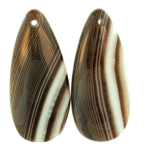 1 Pair of Coffee Agate Focal Pendant Beads 45x20x8mm COF52