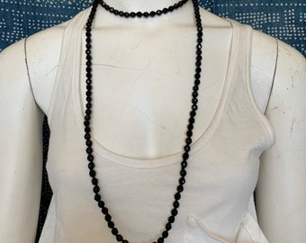 Gorgeous Antique Black Jet Bead Long Necklace