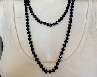 Gorgeous Antique Black Jet Bead Long Necklace