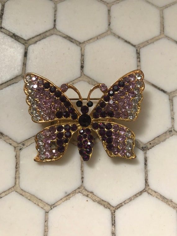 Vintage English Jeweled Rhinestone Butterfly Brooc