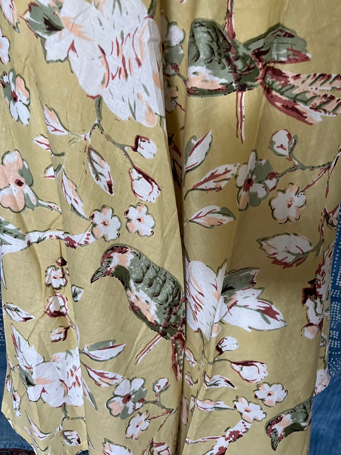 Oriental Bird Print Tiered Skirt
