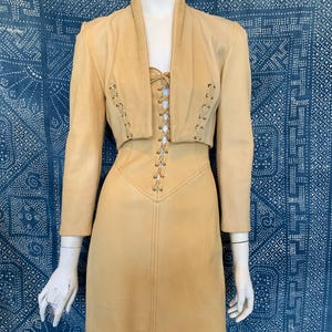 Famous Beverly Hills Trashy Lingerie Custom Made One-of-a-kind Two-Piece 1980s Leather Dress & Jacket Set image 3
