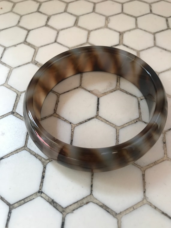 Tortoise Shell Leopard Colored Jade Bangle Bracel… - image 3